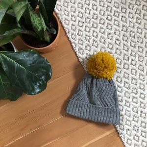 Beanie with Mustard Yellow Pom Pom